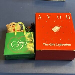 Vintage Avon The Gift Collection Holiday Friend Ornament Cat in Bag. Christmas